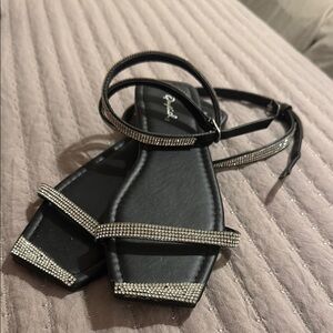 Qupid Black Sandals with Silver Accents
